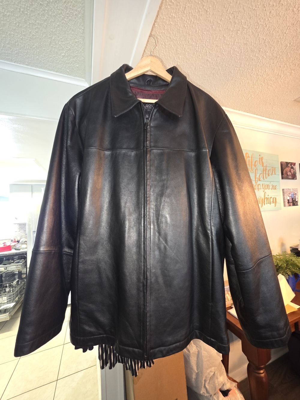 Wilsons Leather Men's Black Leather Bomber Jacket With Straight Bottom